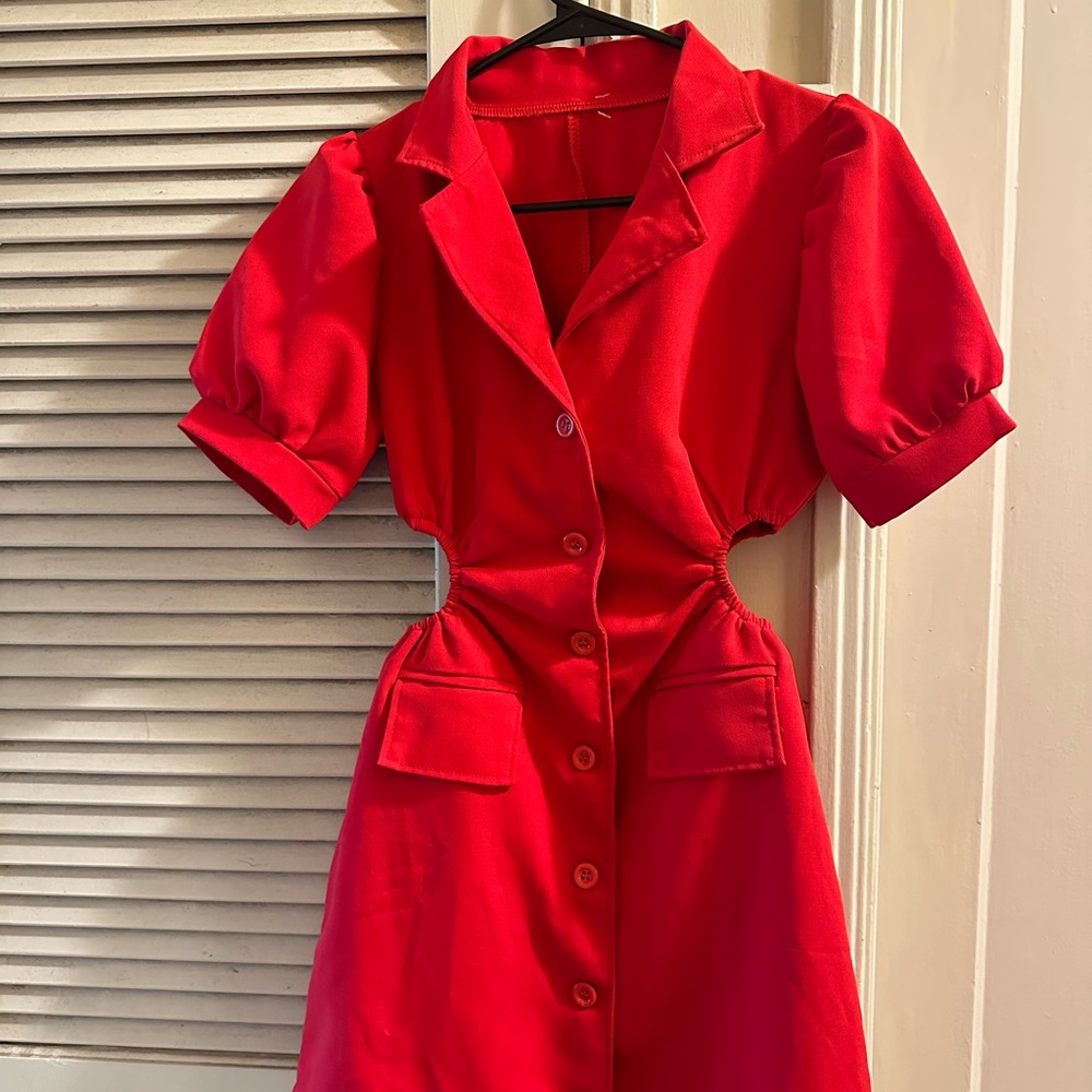 Elegant Red Button-Up Dress